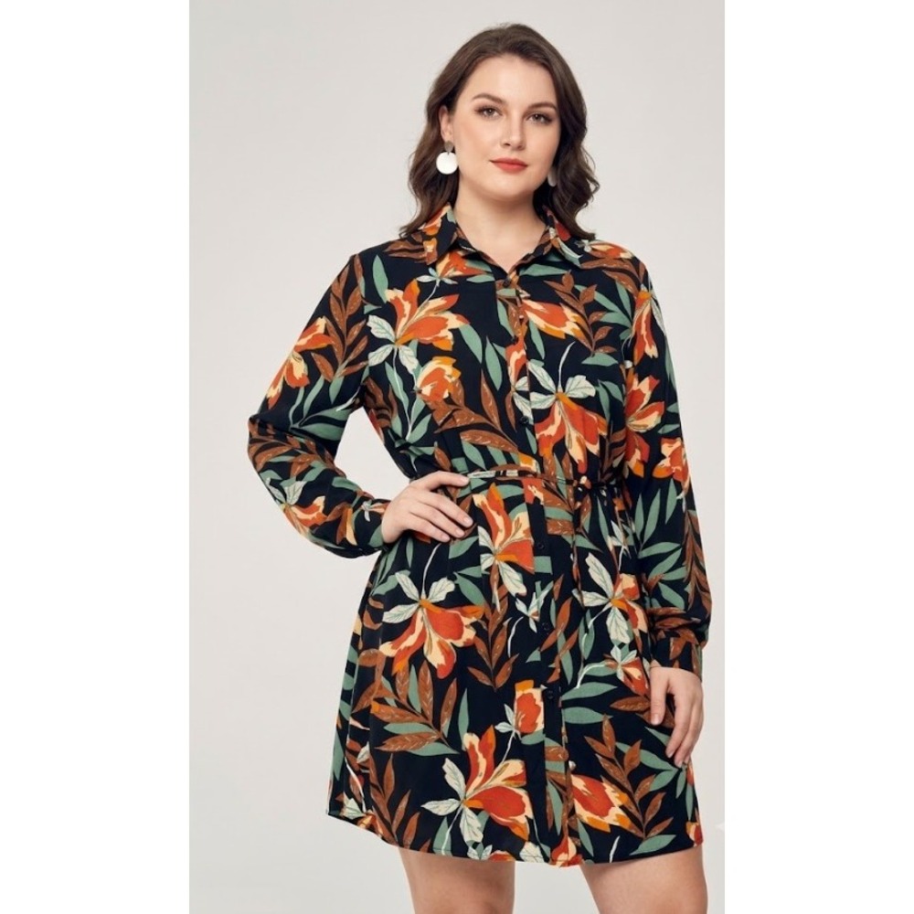 Julia Shirt Dress XL Tropical Floral Soft Cotton Button Down Feminine